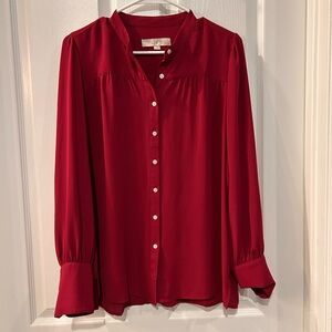 LOFT Ruby Red Button-Down Blouse